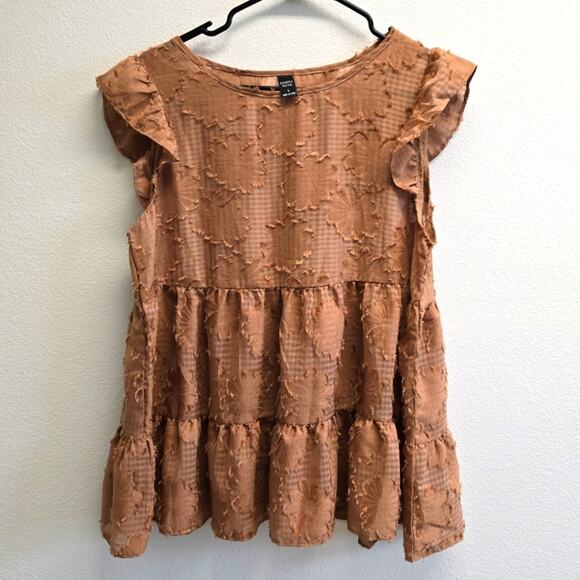 Emery Rose Flowy Floral Tiered Orange Blouse with Fringe size Large - Picture 1 of 6